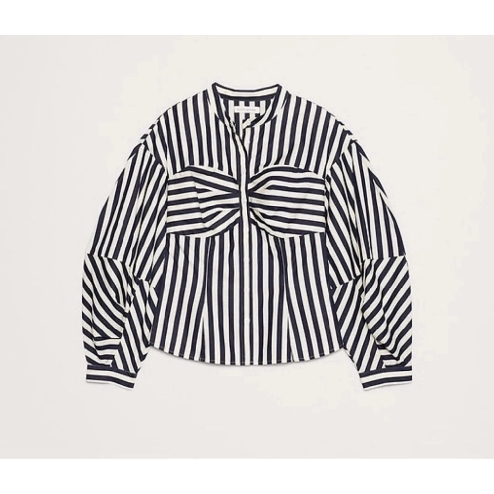 Banana Republic Navy and White Striped Blouse